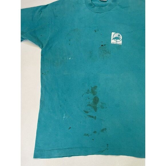 VINTAGE Florida Lottery Thrashed T-shirt Men Large Aqua Blue 90s Single Stitch - Picture 7 of 12